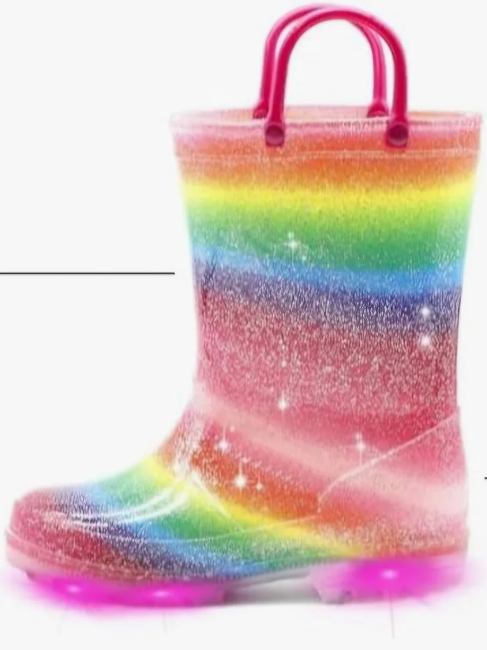 Toddler Light-Up Rain Boots Waterproof, Rainbow, Easy-On Handles, LED 5